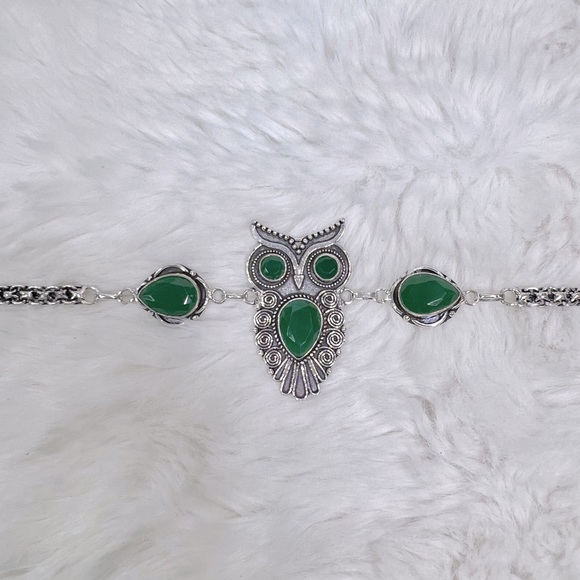 Green Onyx Owl 925 Silver Bracelet - Picture 3 of 6